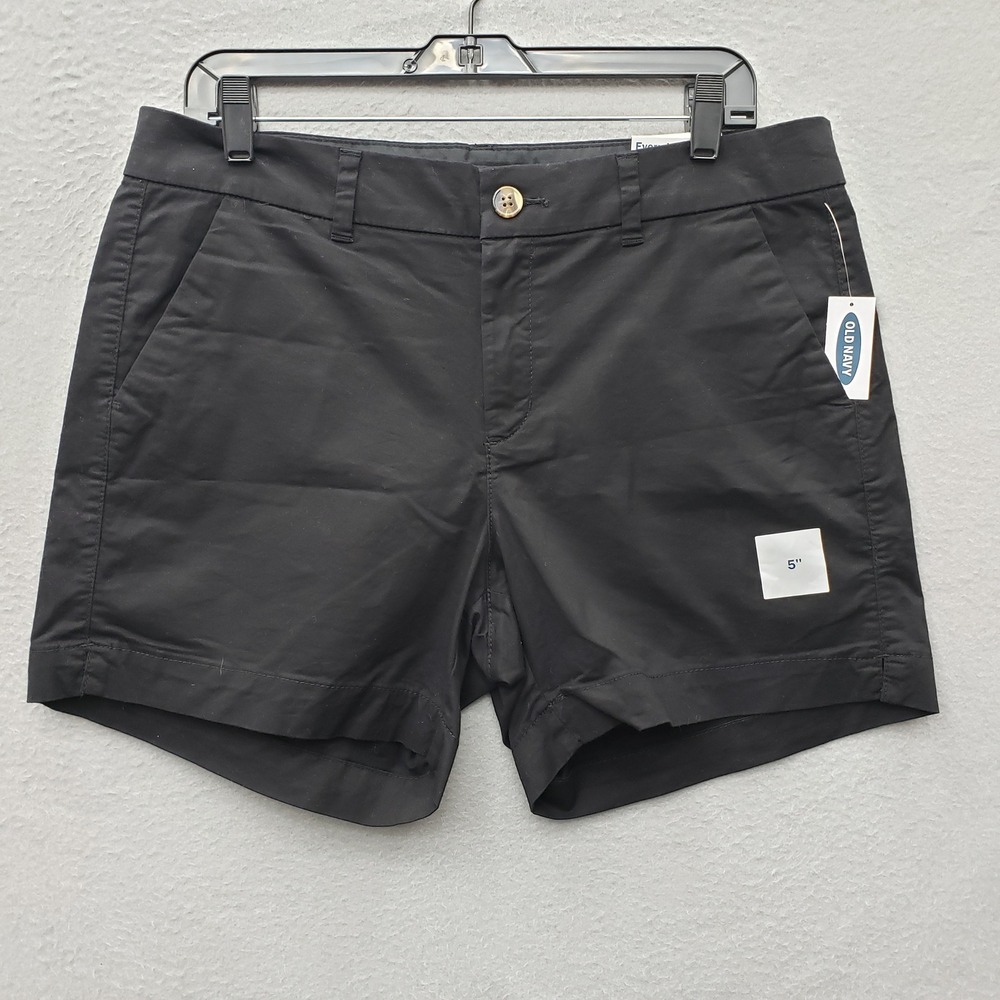Old Navy Mid-Rise Everyday Chino Shorts Black Casual Minimalist Size 12 NWT